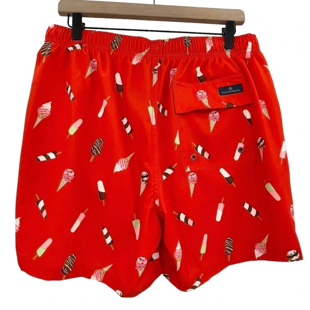 NEW Rainforest Swim Trunks Novelty Popsicle Paradise Swim Shorts Red | Small